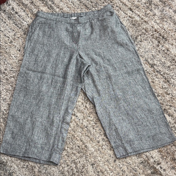 J. Jill Pants - J. Jill Love Linen wide leg crop side zip black gray linen pants sz 2X